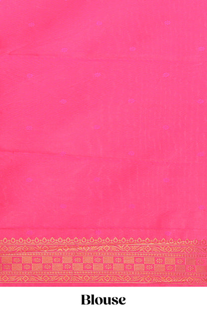 Pink floral zari motifs design semi soft silk saree with self border and matching blouse