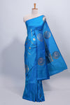 Blue floral zari motifs design semi soft silk saree with self border and matching blouse