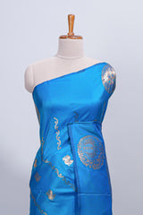 Blue floral zari motifs design semi soft silk saree with self border and matching blouse