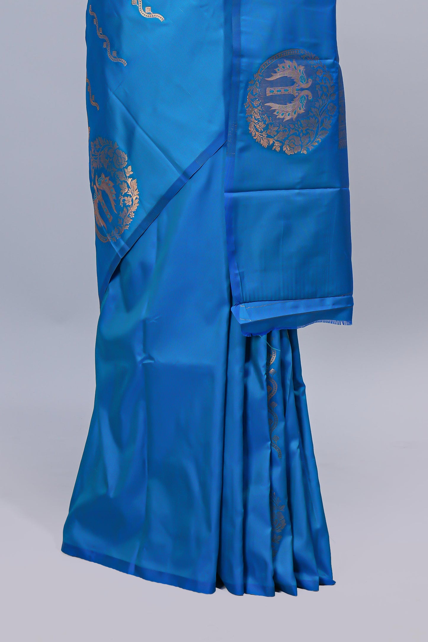 Blue floral zari motifs design semi soft silk saree with self border and matching blouse