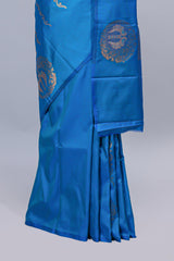 Blue floral zari motifs design semi soft silk saree with self border and matching blouse