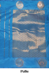 Blue colour Semi soft silk withgold zari floral motifs border with Vaira oosi Design and matching blouse