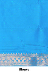 Blue floral zari motifs design semi soft silk saree with self border and matching blouse