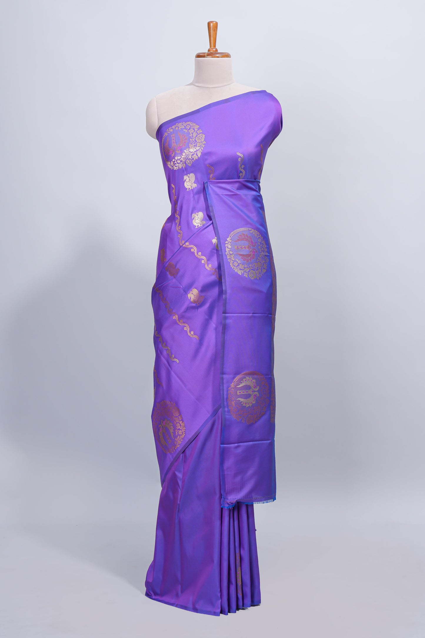 Violet zari motifs design semi soft silk saree with self border and matching blouse