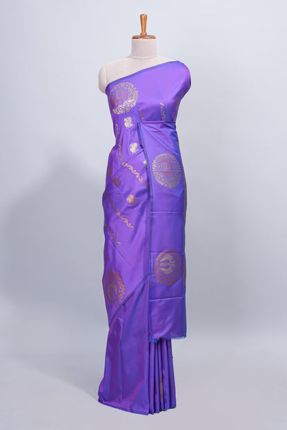 Violet zari motifs design semi soft silk saree with self border and matching blouse