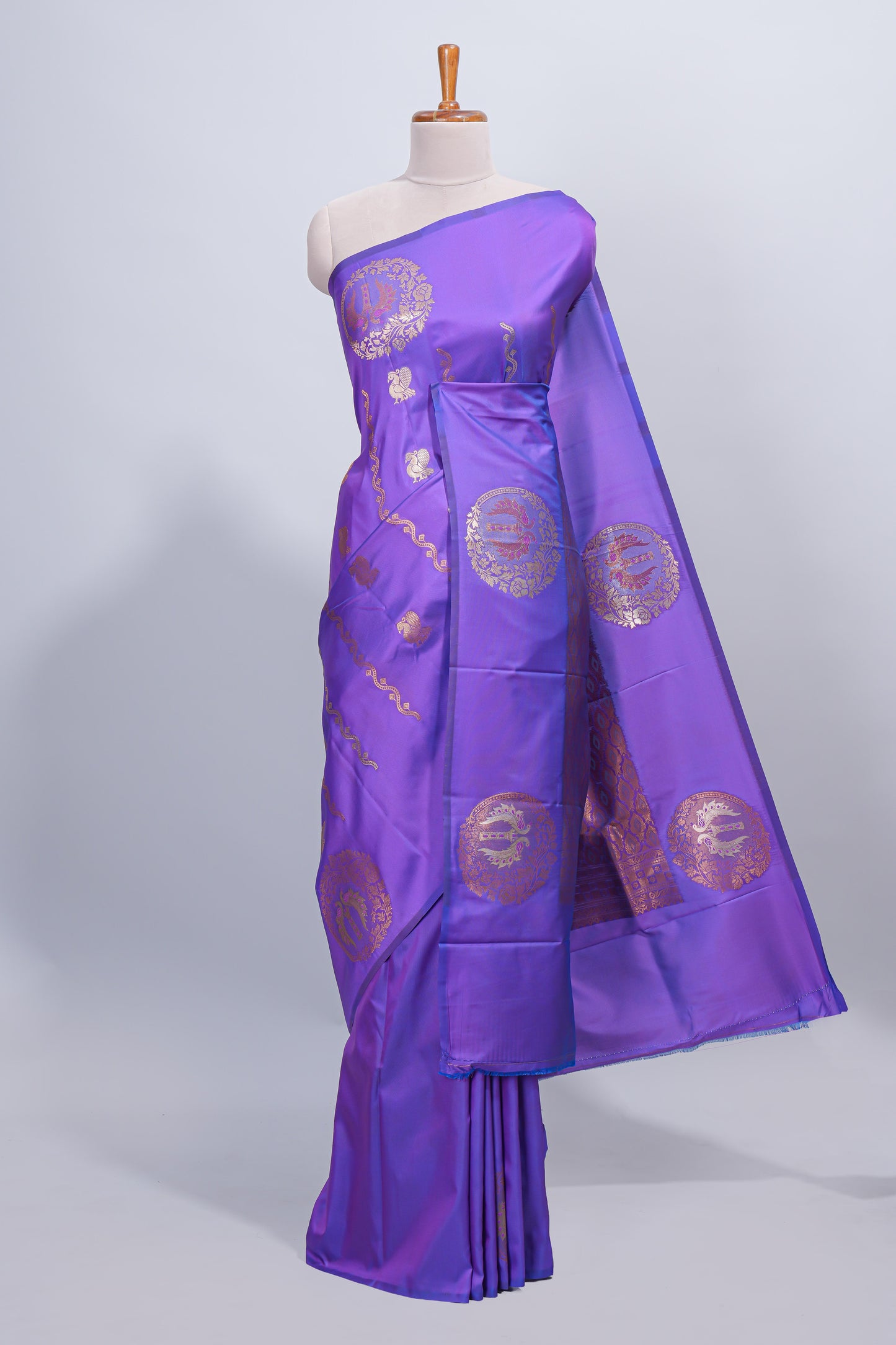 Violet zari motifs design semi soft silk saree with self border and matching blouse