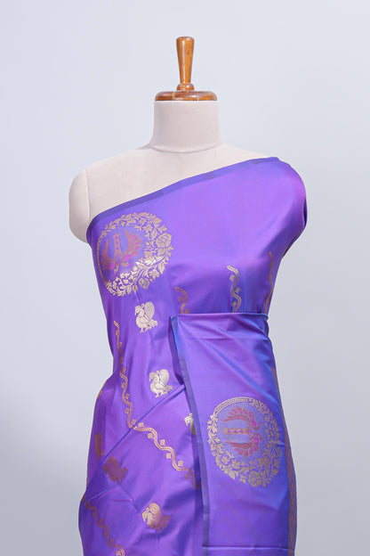 Violet zari motifs design semi soft silk saree with self border and matching blouse