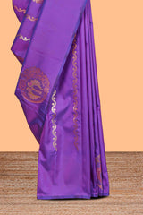 Violet colour Semi soft silk withgold zari floral motifs border with Vaira oosi Design and matching blouse