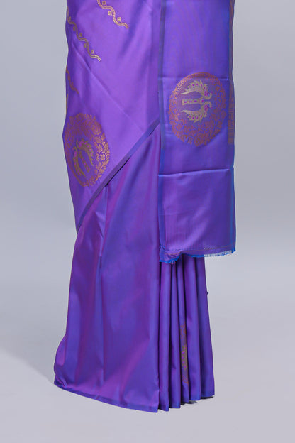 Violet zari motifs design semi soft silk saree with self border and matching blouse