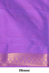 Violet colour Semi soft silk withgold zari floral motifs border with Vaira oosi Design and matching blouse