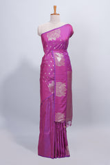 Purple zari motifs design semi soft silk saree with self border and matching blouse