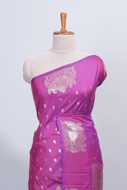 Purple zari motifs design semi soft silk saree with self border and matching blouse