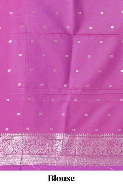 Purple zari motifs design semi soft silk saree with self border and matching blouse