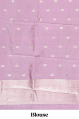 Dark brown checked floral motifs design semi soft silk saree with contrast border and blouse