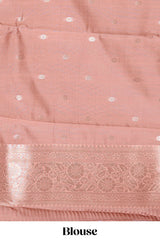 Dark brown checked floral motifs design semi soft silk saree with contrast border and blouse