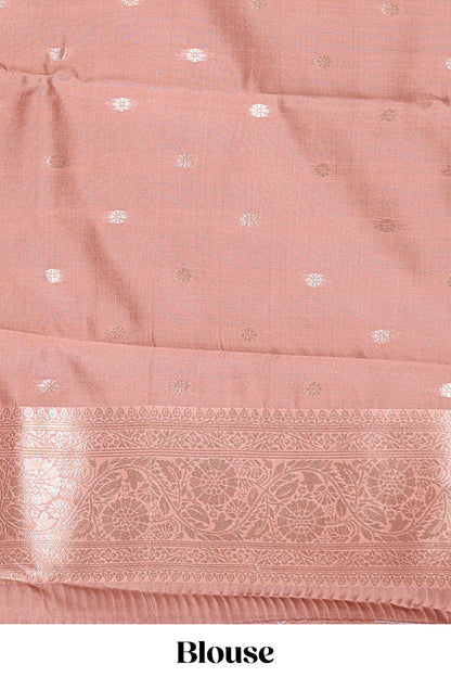 Dark brown checked floral motifs design semi soft silk saree with contrast border and blouse