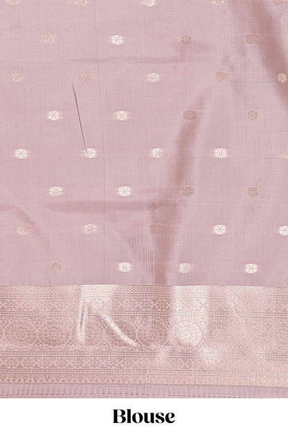 Dark brown checked floral motifs design semi soft silk saree with contrast border and blouse