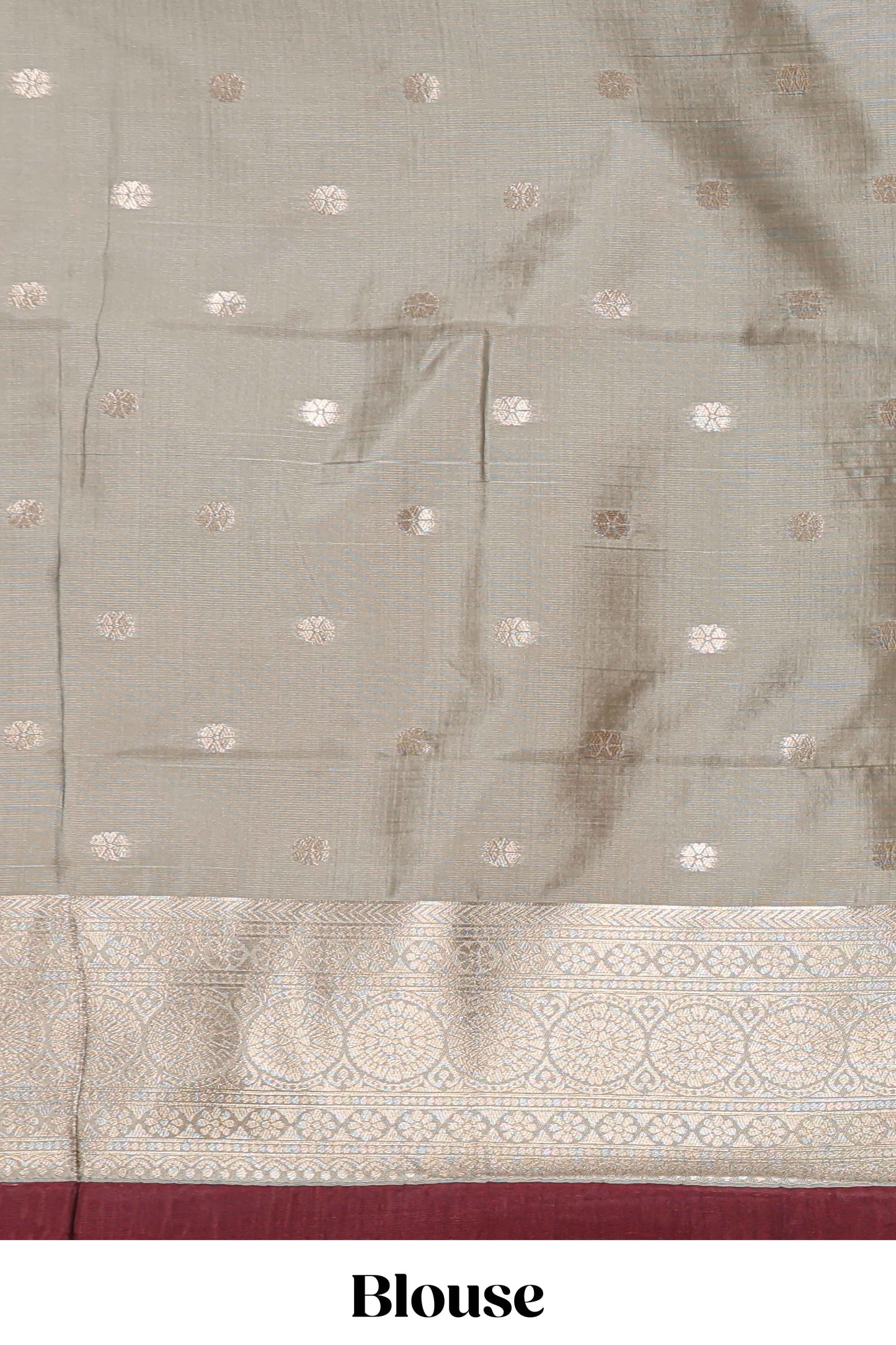 Dark brown checked floral motifs design semi soft silk saree with contrast border and blouse