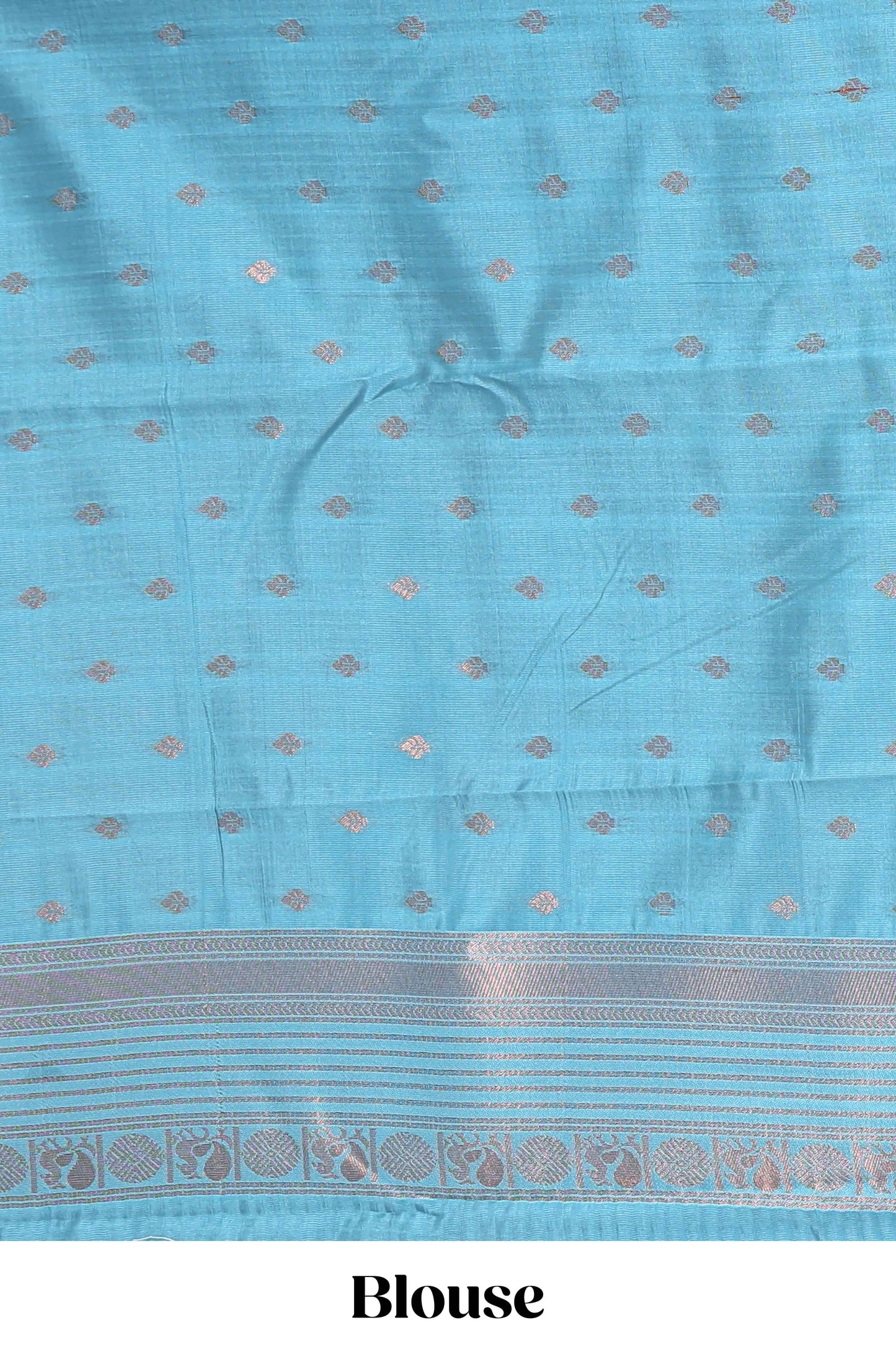 Blue checked floral motifs design semi soft silk saree with contrast border and blouse