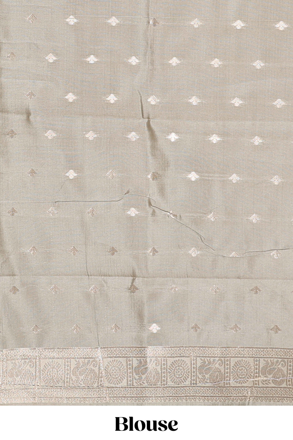 Dark brown zari butta design semi soft silk saree with contrast border and blouse