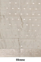 Dark brown zari butta design semi soft silk saree with contrast border and blouse