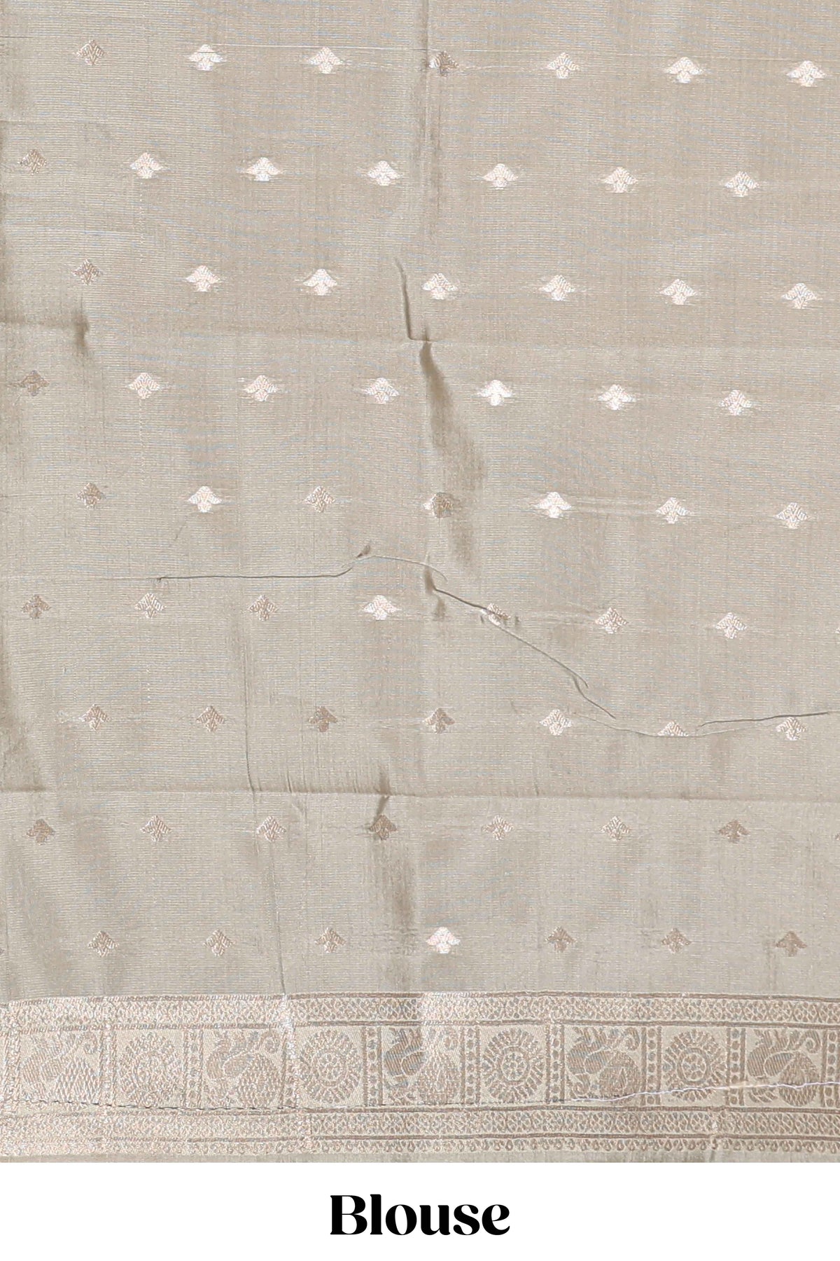 Dark brown zari butta design semi soft silk saree with contrast border and blouse