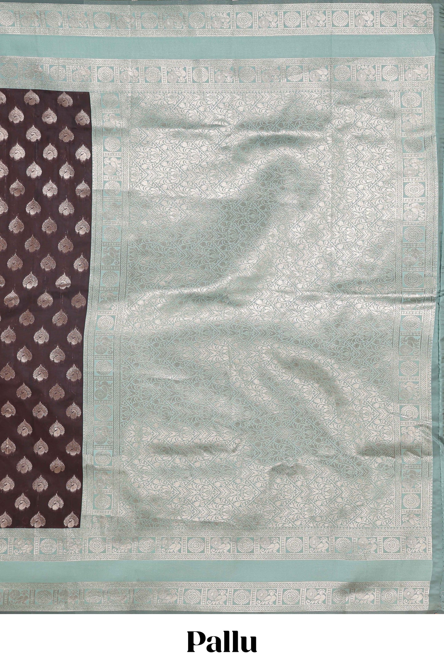 Dark brown zari butta design semi soft silk saree with contrast border and blouse