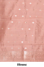 Dark brown zari butta design semi soft silk saree with contrast border and blouse