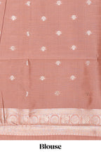 Dark brown zari butta design semi soft silk saree with contrast border and blouse
