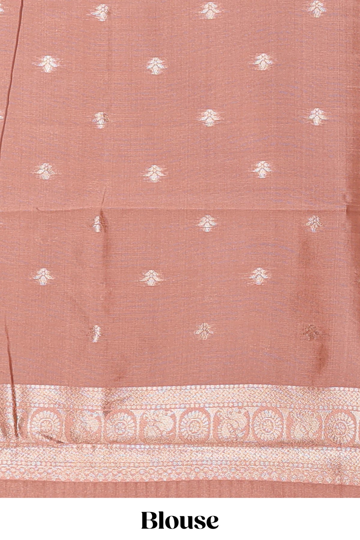 Dark brown zari butta design semi soft silk saree with contrast border and blouse