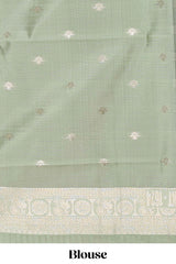 Dark brown zari butta design semi soft silk saree with contrast border and blouse