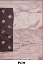 Dark brown zari butta design semi soft silk saree with contrast border and blouse