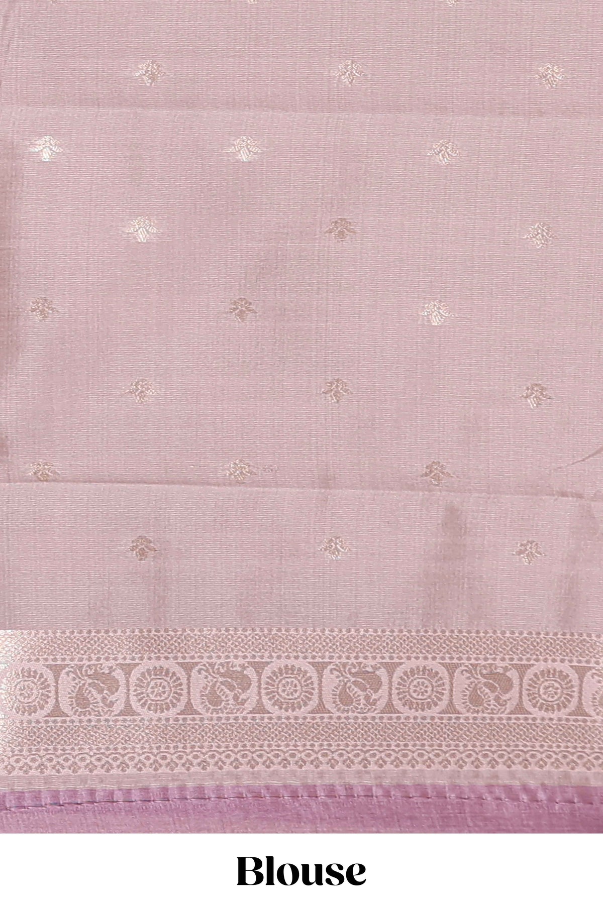 Dark brown zari butta design semi soft silk saree with contrast border and blouse