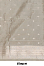 Dark brown zari butta design semi soft silk saree with contrast border and blouse