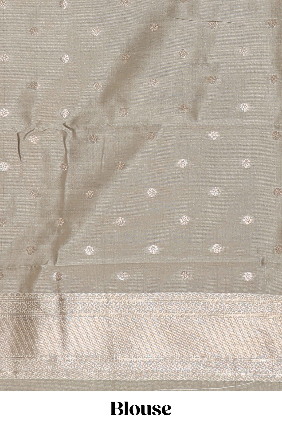 Dark brown zari butta design semi soft silk saree with contrast border and blouse