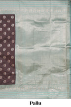 Dark brown zari butta design semi soft silk saree with contrast border and blouse