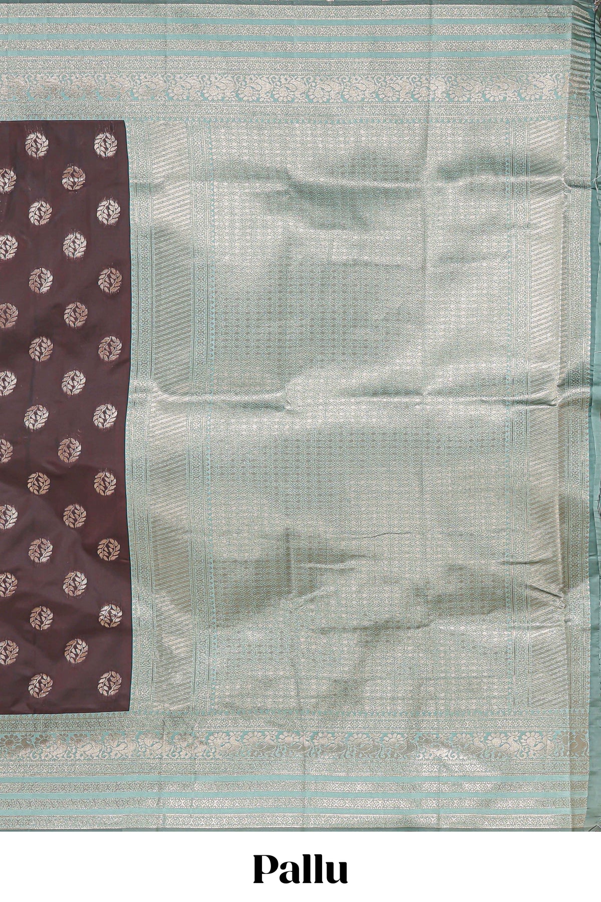 Dark brown zari butta design semi soft silk saree with contrast border and blouse