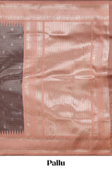 Dark brown zari checked design semi soft silk saree with contrast border and blouse