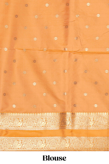 Cream checked floral zari design semi soft silk saree with contrast bentex border and floral motifs blouse