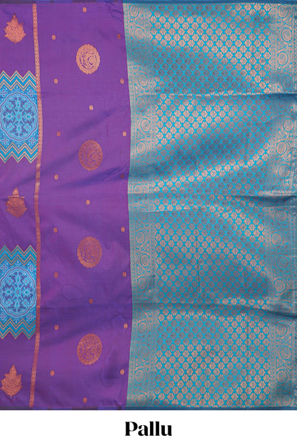Borderless violet striped floral motifs zari design semi soft silk saree with contrast floral motifs blouse