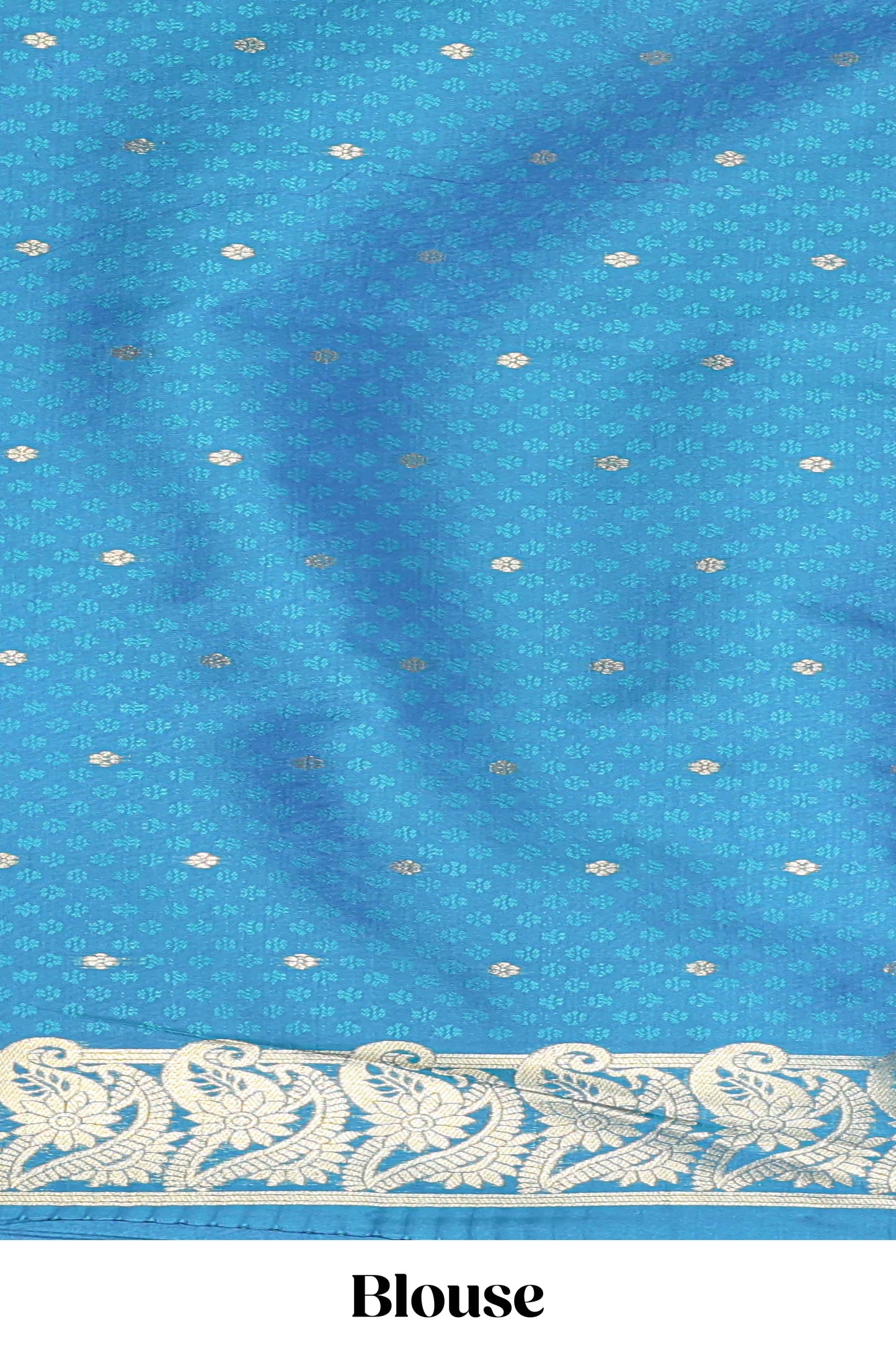 Borderless blue checked floral motifs zari design semi soft silk saree with matching zari motifs blouse