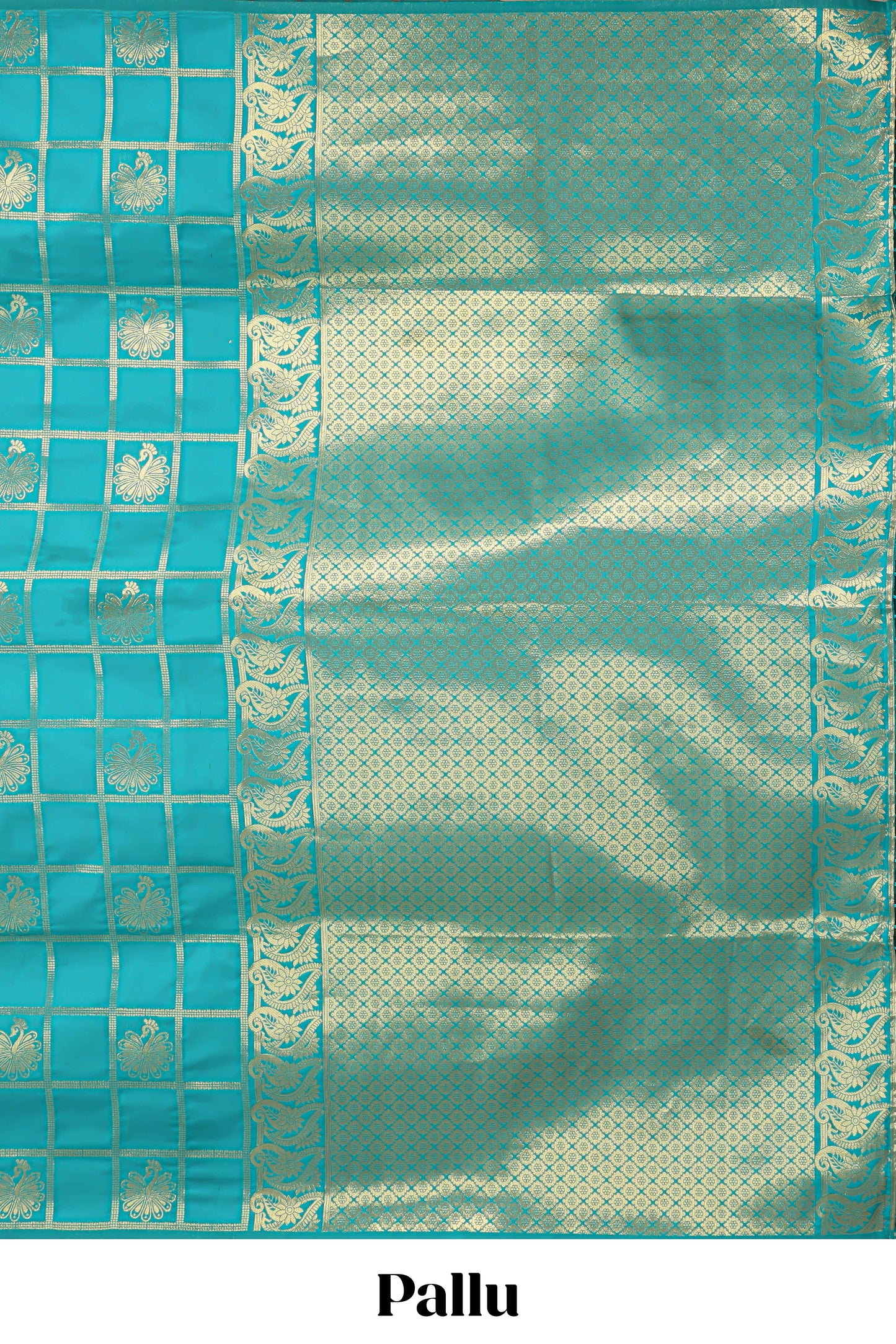 Borderless green checked floral motifs zari design semi soft silk saree with matching zari motifs blouse
