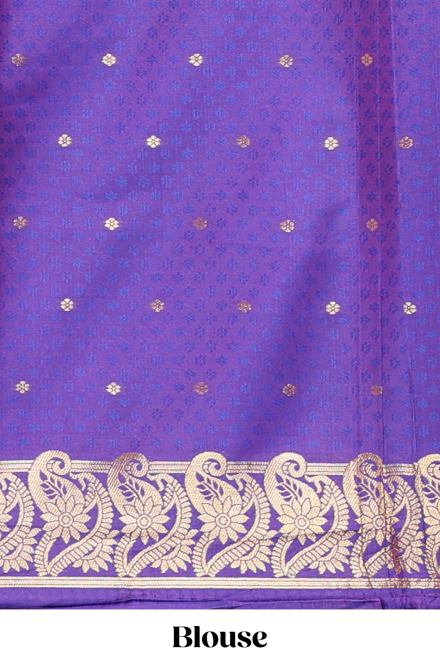 Borderless violet checked floral motifs zari design semi soft silk saree with matching zari motifs blouse