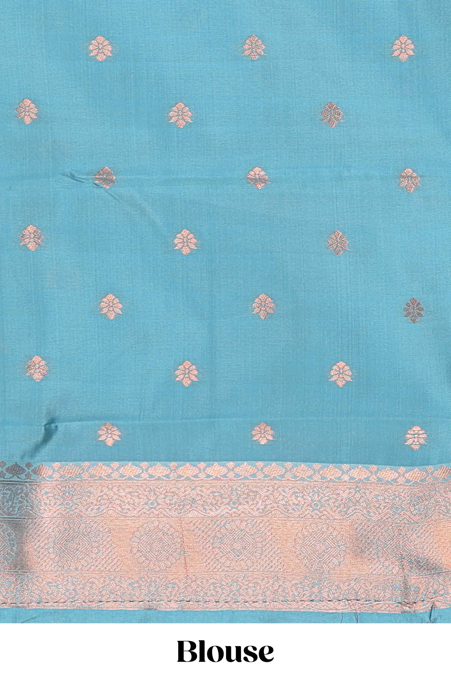 Blue checked floral motifs design semi soft silk saree with contrast zari border and floral motifs blouse