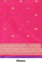Borderless pink striped floral design smi soft silk saree with matching zari motifs blouse