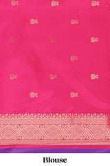 Borderless pink striped floral design smi soft silk saree with matching zari motifs blouse