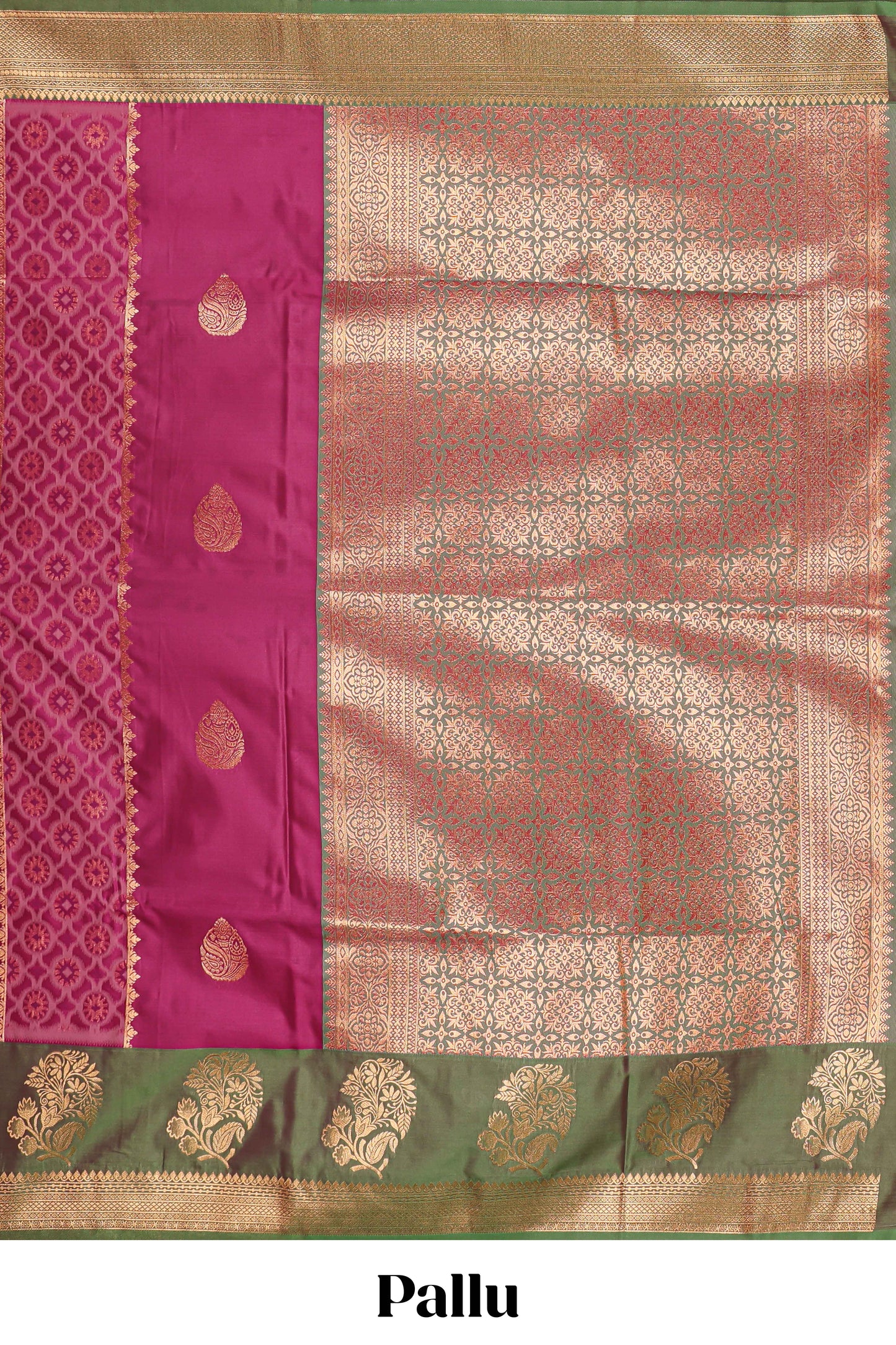 Magenta colour semi soft silk saree with contrast paisely border and contrast zari buttas blouse