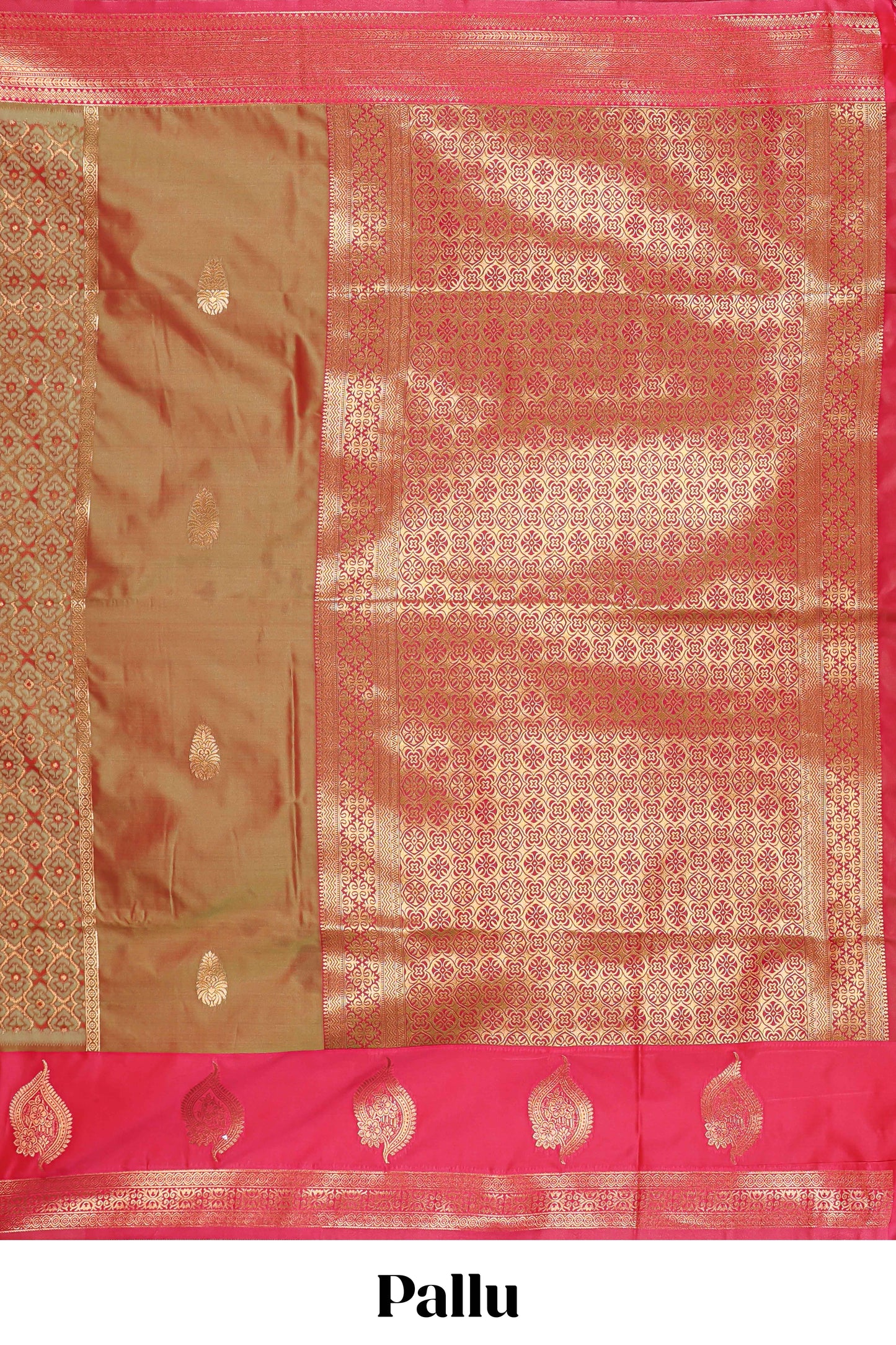 Soft silk saree with zari paisley golden  zari motifs and rich zari pallu with contrast big border