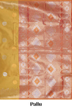 semi soft silk saree pastley silver golden zari geometrical border zari motifs with contrast pallu and blouse