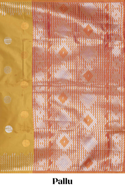 semi soft silk saree pastley silver golden zari geometrical border zari motifs with contrast pallu and blouse